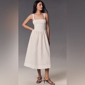 Anthropologie Drop Waist Ruched Midi Dress NWOT